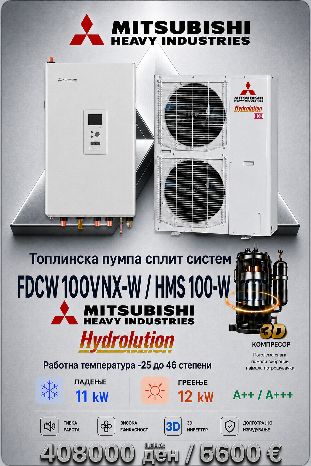 Топлинска пумпа сплит Mitsubishi Heavy Industries Hydrobox 3